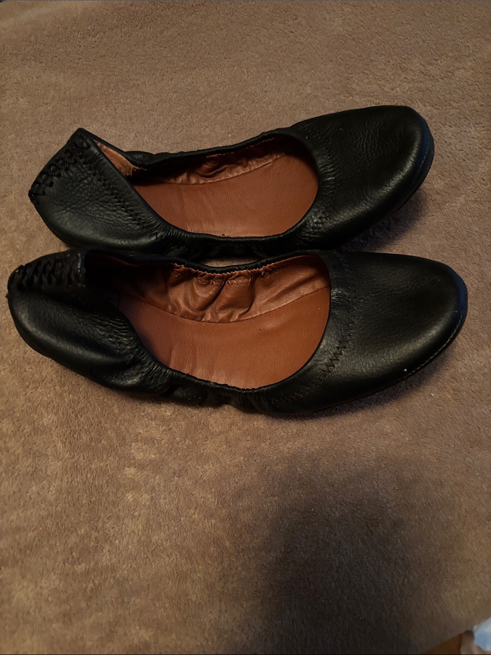 Lucky Brand Black Leather Slip-On Ballet Flats